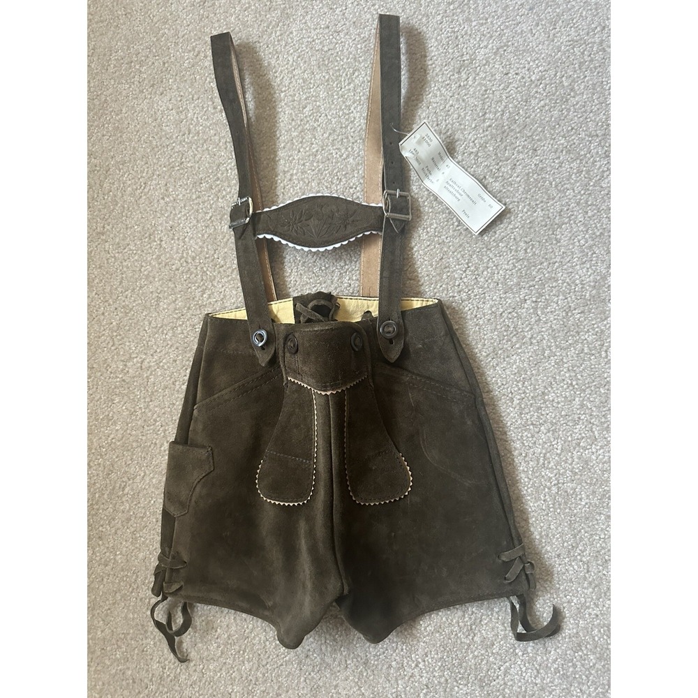 Vintage Lederhosen Leather Germany Octoberfest children's Suspenders Shorts - Picture 1 of 6